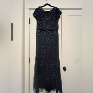 Navy blue beaded Adrianna Papell Formal Gown
